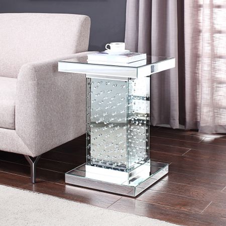 ACME Nysa End Table Mirrored & Faux Crystals