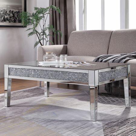 ACME Noralie Coffee Table Mirrored & Faux Diamonds