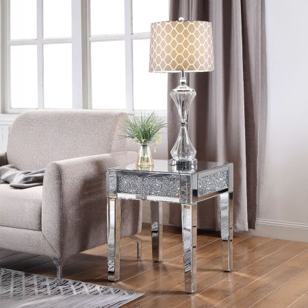 ACME Noralie End Table Mirrored & Faux Diamonds