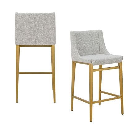 Modrest Mimi - Modern Light Grey Fabric + Antique Brass Counter Stool (Set of 2)