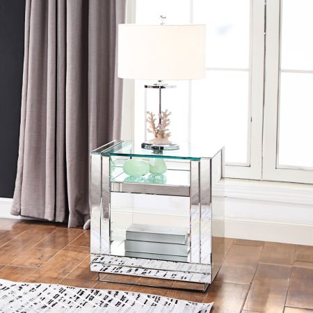 ACME Nysa End Table Mirrored & Faux Crystals