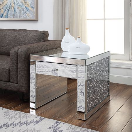 ACME Noralie End Table Mirrored & Faux Diamonds