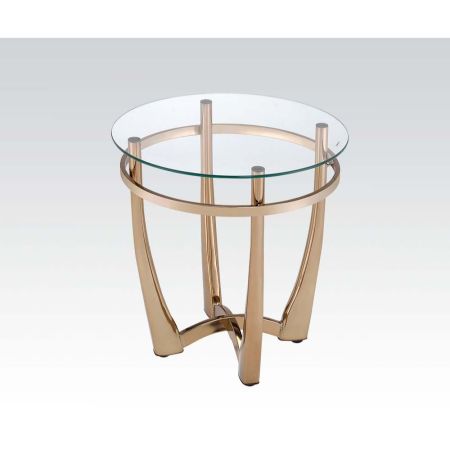 ACME Orlando II End Table Clear Glass & Champagne Finish