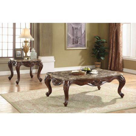 ACME Jardena Coffee Table Marble Top & Cherry Oak Finish