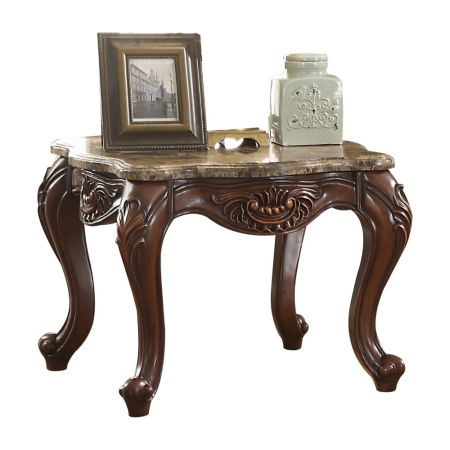 ACME Jardena End Table Marble Top & Cherry Oak Finish