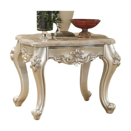 ACME Bently End Table Marble Top & Champagne Finish