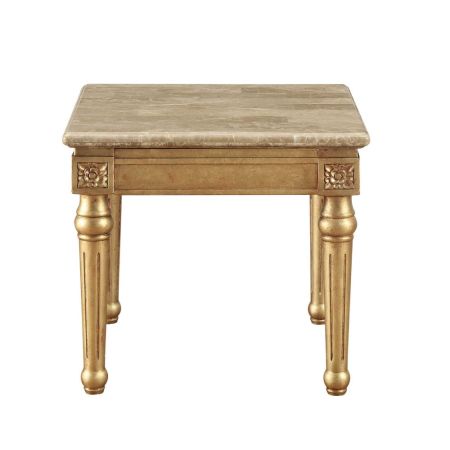 ACME Daesha End Table Marble Top & Antique Gold Finish