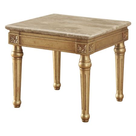 ACME Daesha End Table Marble Top & Antique Gold Finish