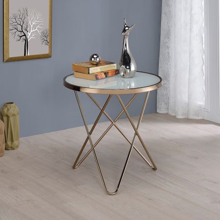 ACME Valora End Table Frosted Glass Top & Champagne Finish