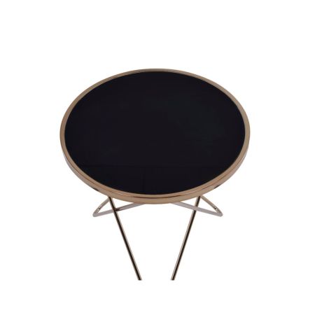 ACME Valora End Table Black Glass & Champagne Finish