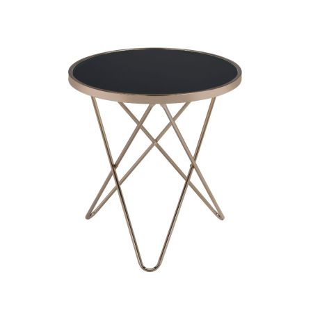 ACME Valora End Table Black Glass & Champagne Finish