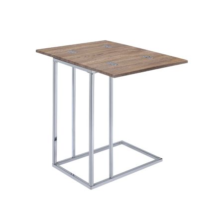 ACME Danson Accent Table Weathered Oak & Chrome Finish