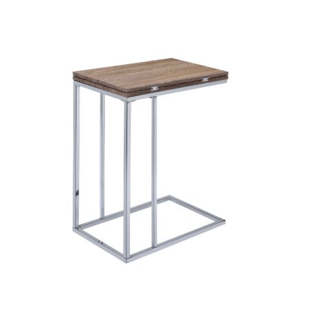 ACME Danson Accent Table Weathered Oak & Chrome Finish