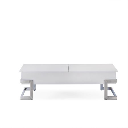 ACME Calnan Coffee Table W/Lift Top White High Gloss & Chrome Finish