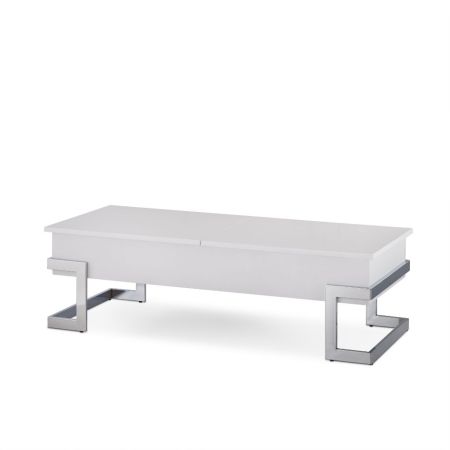 ACME Calnan Coffee Table W/Lift Top White High Gloss & Chrome Finish