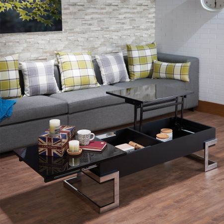 ACME Calnan Coffee Table W/Lift Top Black High Gloss & Chrome Finish