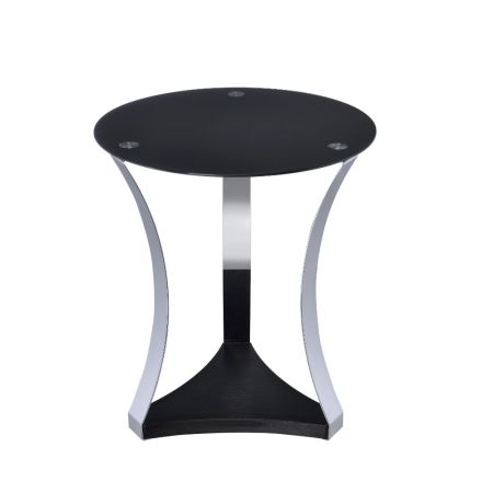 ACME Geiger End Table Black Glass & Chrome Finish