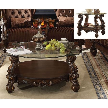 ACME Versailles Coffee Table Clear Glass & Cherry Oak Finish