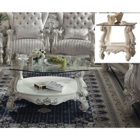 ACME Versailles Coffee Table Clear Glass & Bone White Finish