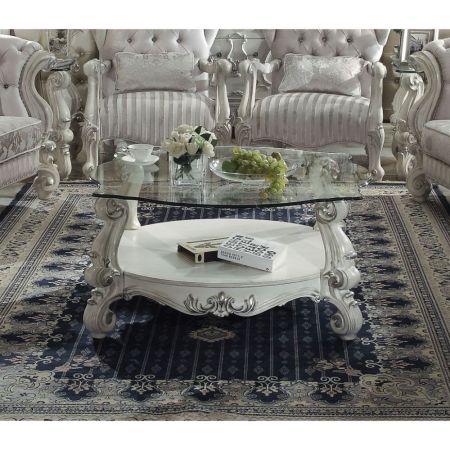 ACME Versailles Coffee Table Clear Glass & Bone White Finish