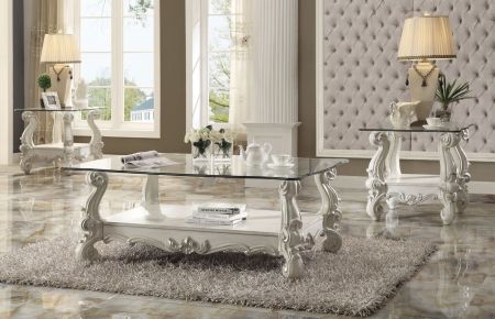 ACME Versailles Coffee Table Clear Glass & Bone White Finish