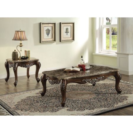 ACME Latisha End Table Marble Top & Antique Oak Finish