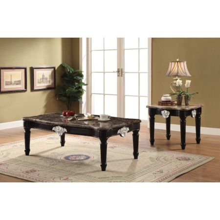 ACME Ernestine Coffee Table Marble Top & Black Finish