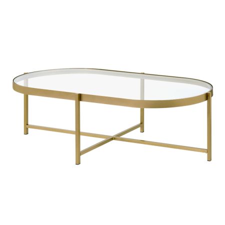 ACME Charrot Coffee Table Clear Glass Top & Gold Finish