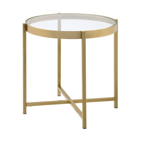 ACME Charrot End Table Clear Glass Top & Gold Finish