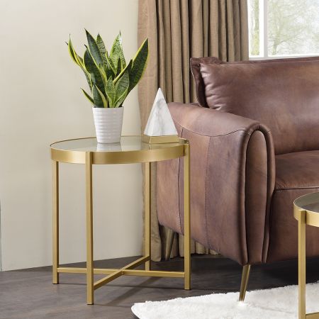 ACME Charrot End Table Clear Glass Top & Gold Finish