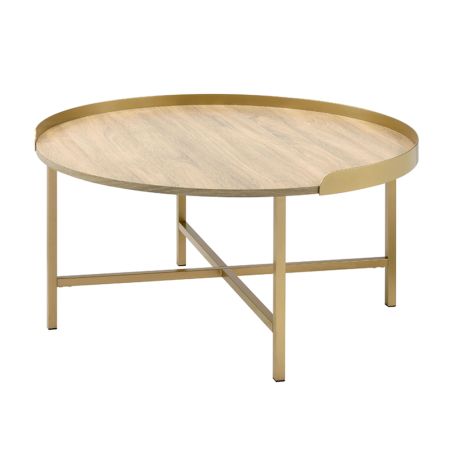 ACME Mithea Coffee Table Oak & Gold Finish