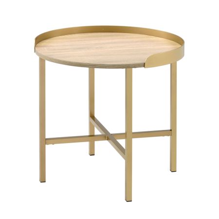 ACME Mithea End Table Oak Table Top & Gold Finish