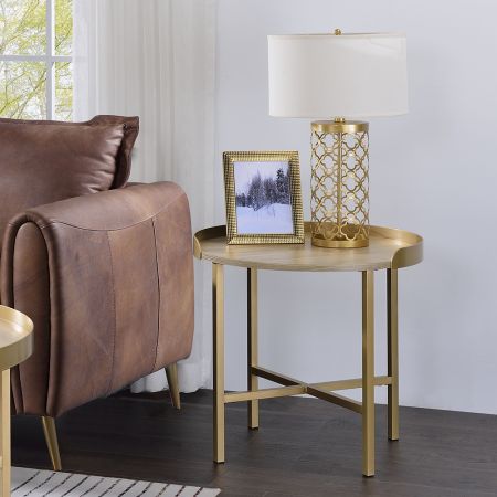 ACME Mithea End Table Oak Table Top & Gold Finish