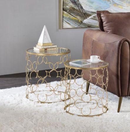 ACME Flowie Nesting Table Set Clear Glass Top & Gold Finish