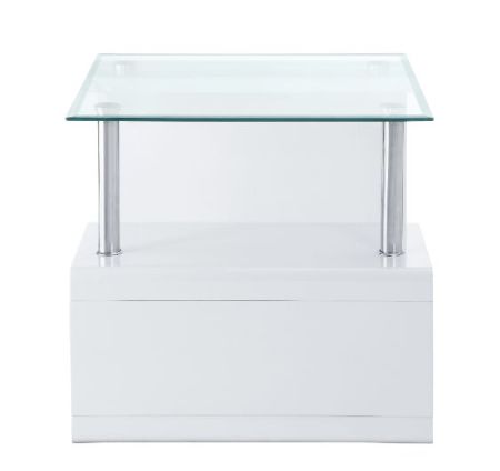 ACME Nevaeh End Table Clear Glass Top & White High Gloss Finish