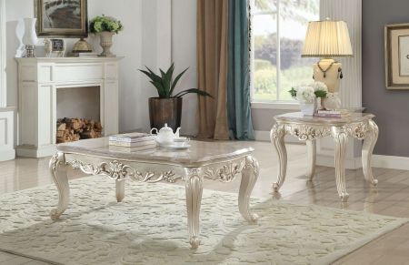 ACME Gorsedd Coffee Table W/Marble Top Marble Top & Golden Ivory Finish