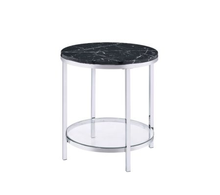 ACME Virlana End Table Faux Black Marble Top & Chrome Finish