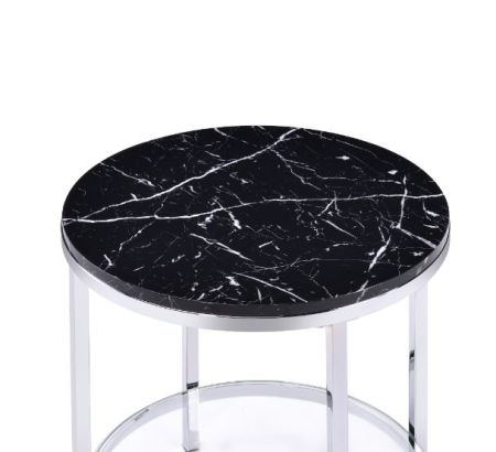 ACME Virlana End Table Faux Black Marble Top & Chrome Finish