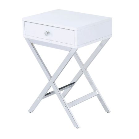 ACME Coleen Accent Table White & Chrome Finish