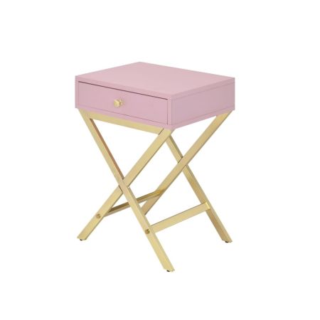 ACME Coleen Accent Table Pink & Gold Finish