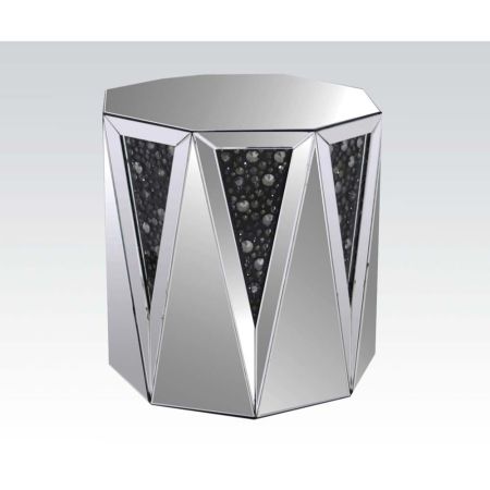 ACME Nysa End Table Mirrored & Faux Crystals