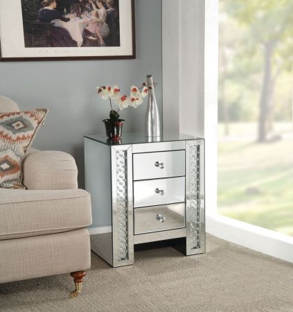 ACME Nysa Accent Table Mirrored & Faux Crystals