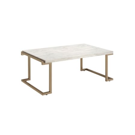 ACME Boice II Coffee Table Faux Marble Top & Champagne Finish