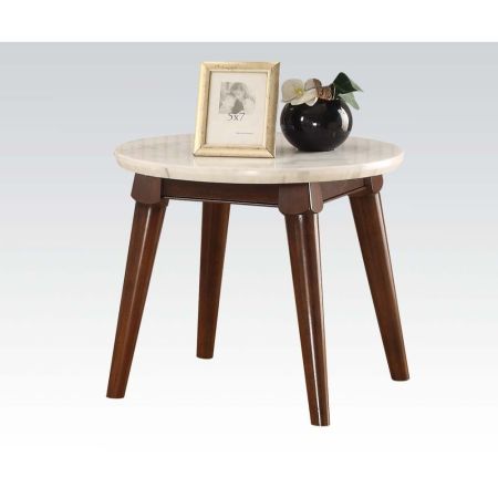 ACME Gasha End Table White Marble Top & Walnut Finish