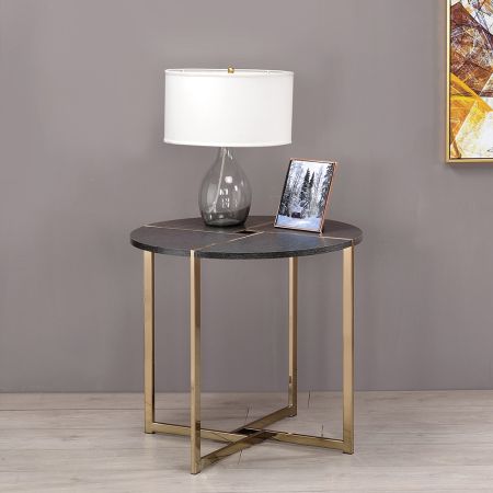 ACME Bromia End Table Black & Champagne Finish