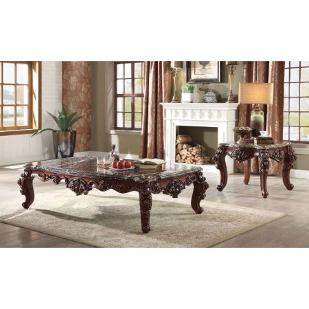 ACME Forsythia Coffee Table Marble Top & Walnut Finish