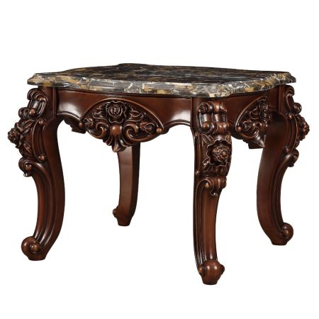 ACME Forsythia End Table Marble Top & Walnut Finish