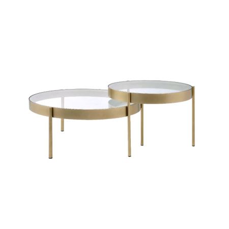 ACME Andover Nesting Table Set Clear Glass & Gold Finish