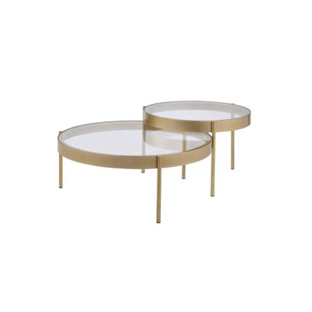 ACME Andover Nesting Table Set Clear Glass & Gold Finish