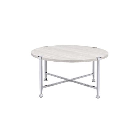 ACME Brecon Coffee Table White Oak & Chrome Finish